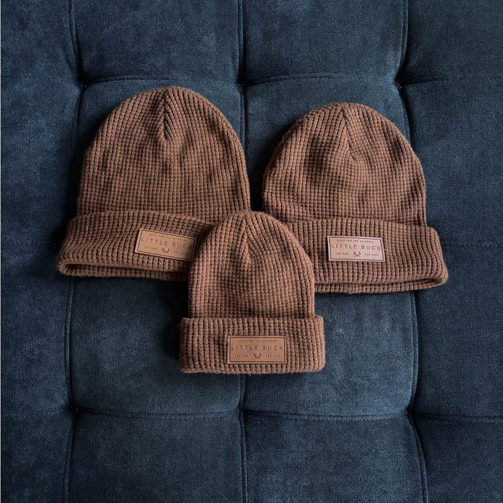 Brown Knit Beanie Set